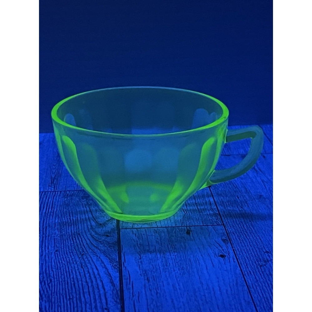 Vintage Federal Glass Normandie Green‎ Uranium Depression Glass Teacup - Glows!
